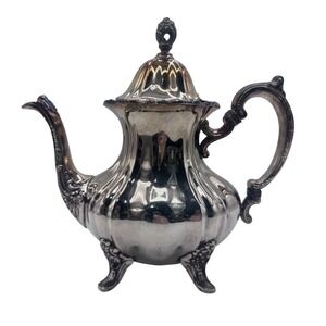 Vintage EPCA Lancaster Rose 400 Silverplate Teapot Ornate Footed Coffee Pot Rare